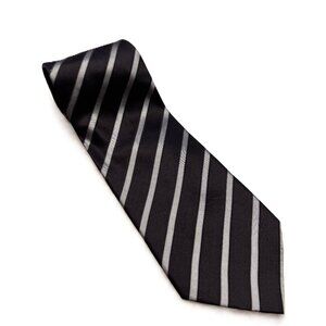 Versa Milan New York Black Silver Stripe Tie 100% Silk EUC